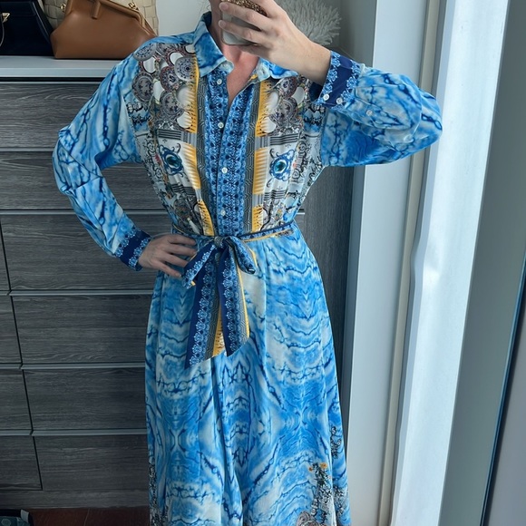 Small blue 100% silk dress by Moda Baronessa - Picture 5 of 9